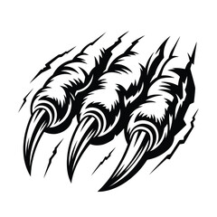 Monster claw ripping through black and white vector illustration