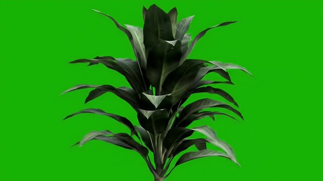 Dark Green Tropical Plant With Lance Shaped Leaves Against a Vibrant Green Background Creating a Stark Contrast Showcasing Texture and Form With Studio Lighting