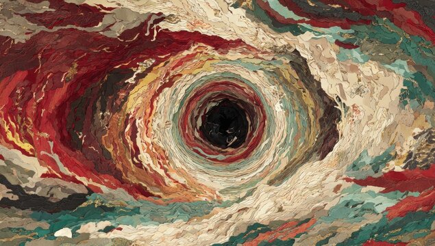 Abstract swirling vortex of textured fabrics in deep colors