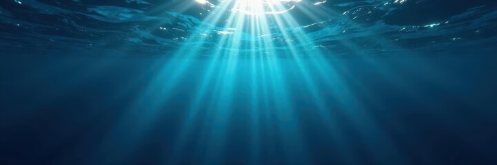 Fototapeta premium Dark blue water surface, dappled light underwater, background, liquid