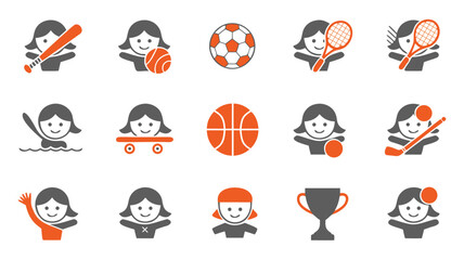 Diverse Sports Icons Featuring a Woman Baseball, Soccer, Basketball, Tennis, Swimming and More!