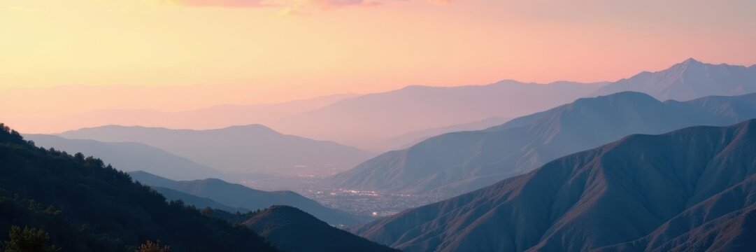 Ontario's Cucamonga mountains, hazy skyline Distant peaks shrouded in atmospheric mist , peaceful, scenery