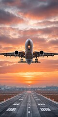 Fototapeta premium Majestic Cargo Airplane Taking Off at Dawn with Clear Sky - Transportation and Travel Concept with Copy Space