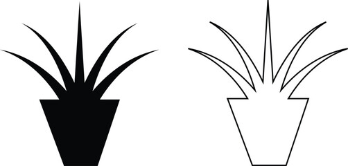 Plant and Flower Pot Icons Vector Set, Collection and Group, Botanical Potted Houseplants, Garden, Leaves, Minimal Flat Line Style, Monochrome Silhouette Graphic Bundle for Nature and Interior Design