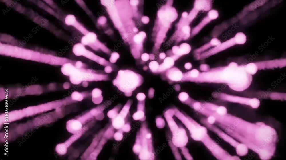 Poster abstract pink light bursts emanating from a central point against a dark background, creating a dyna