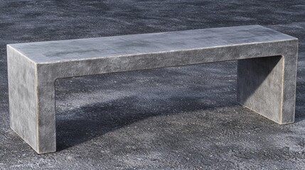 A gray concrete bench with a curved backrest and armrests.