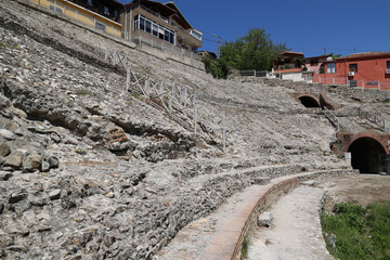 Remains of the amphitheater in the Albanian city of Durres  