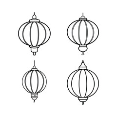 A set of Chinese lantern line art vector illustration
