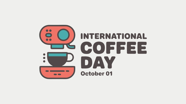 International Coffee Day Illustration with Machine, Cup, and Celebration Date of October 01