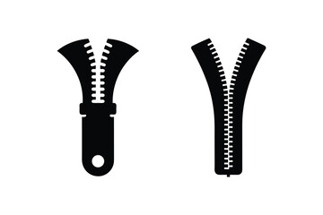 Set of zipper silhouette vector art illustration