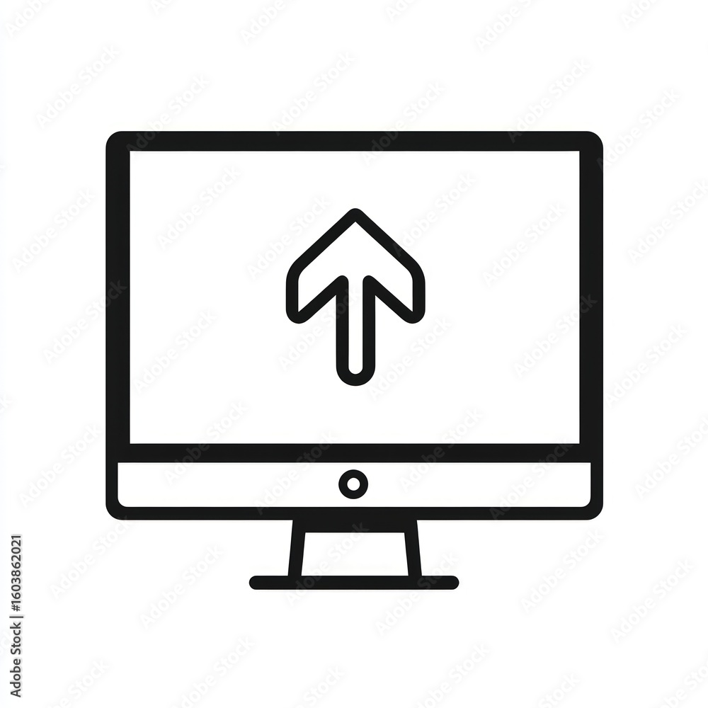 Fototapete simple line art of a computer monitor with an upward-pointing arrow