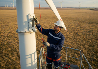 Wind turbine technician working aloft