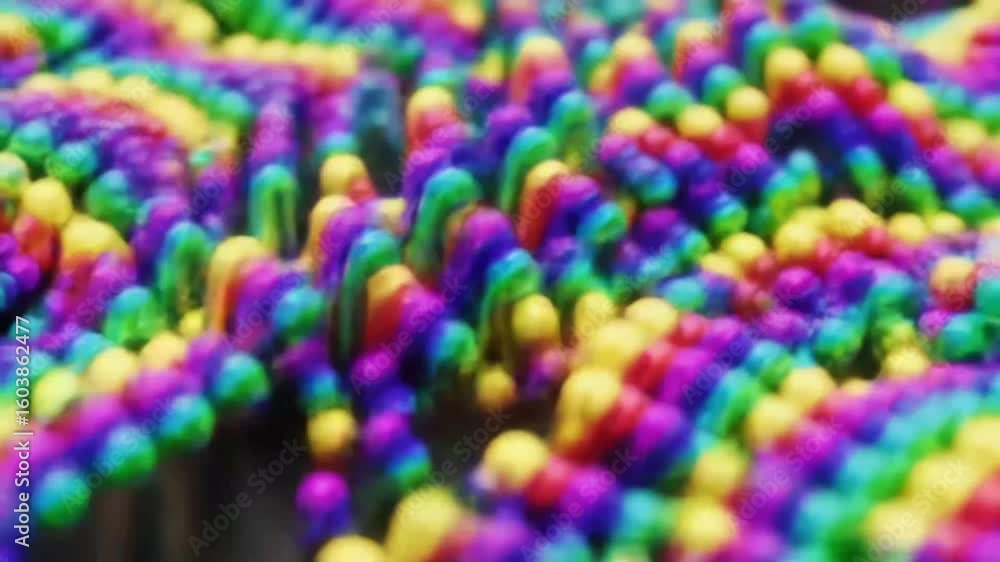 Poster an abstract close-up of a colorful, rippling surface with rounded, raised elements in a spectrum of 