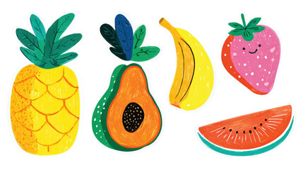 Colorful collection of assorted fruit stickers showcasing various fresh produce a