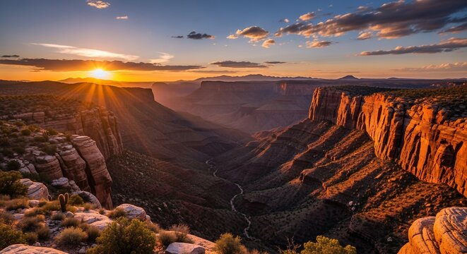 Grand Canyon Sunset: Majestic Canyon Landscape at Dusk - Powered by Adobe