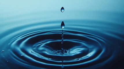 Water droplet falling creating ripples in blue water a serene scene