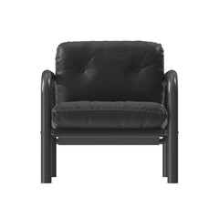 Black Leather Modern Lounge Chair 3D Render Front View Isolated Transparent Background
