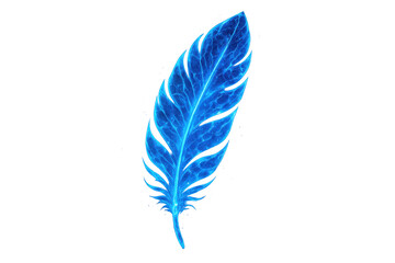 Light blue feather emitting bright light, isolated on transparent background, ideal for graphic design projects