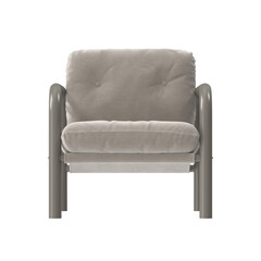 Light Gray Fabric Modern Lounge Chair 3D Render Front View Isolated Transparent Background