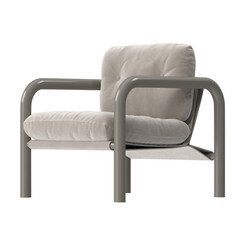 Light Gray Fabric Modern Lounge Chair 3D Render Front-Quarter View Isolated Transparent Background