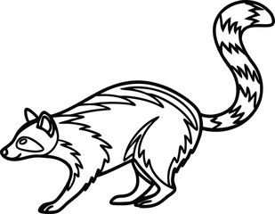 Stylized raccoon walking with bushy striped tail animal