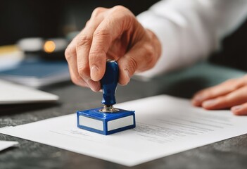Close-up of a hand stamping a document (1)