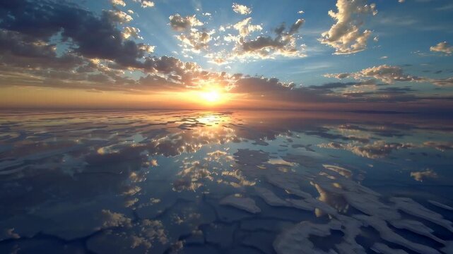 Aerial Salar de Uyuni at Sunset/サラール・デ・ウユニの夕暮れの空中映像