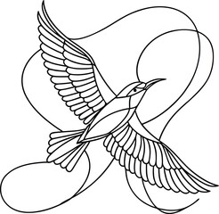 Stylized bird in flight with flowing lines flying wings