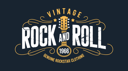 Vintage Rock and Roll 1966 Guitar TShirt Design with Rockstar Clothing Slogan