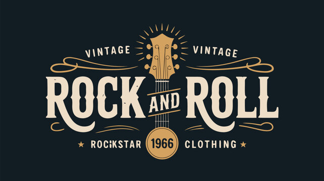 Vintage Rock and Roll Clothing Design Featuring a Guitar and Rockstar 1966 Text