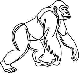 Gorilla walking on all fours black line art primate