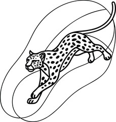 Leaping spotted feline in abstract oval leopard cheetah