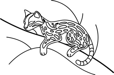 Spotted feline resting on branch animal outline