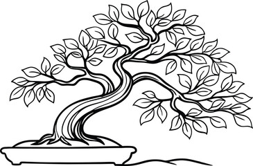 Stylized bonsai tree with flowing branches and leaves