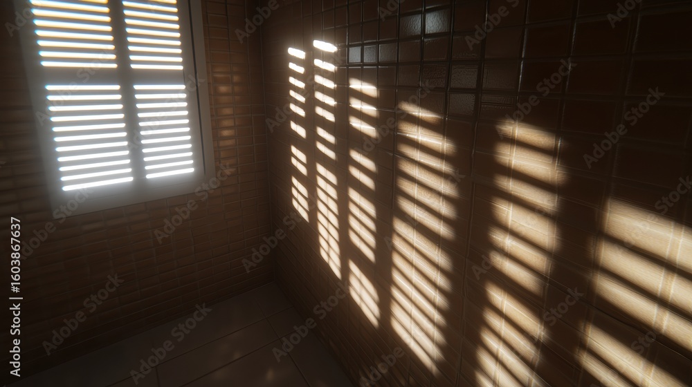 Poster sunlight streams through a window, casting long shadows on the wall.