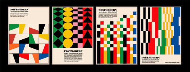 Naklejka na ściany i meble Artworks, posters inspired postmodern of vector abstract dynamic symbols with bold geometric shapes, useful for web background, poster art design, magazine front page, hi-tech print, cover artwork