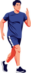 Young athletic man in sportswear running against a white background. Vector illustration of a male jogger doing cardio exercise for a healthy lifestyle.