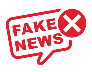 Fake News speech bubble rounded rectangle with red cross icon, For your News website to update, Flat design vector icon isolate on white background