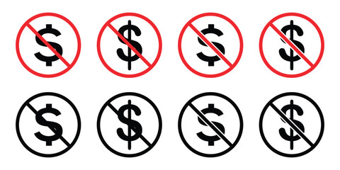 No Dollar Sign Icon – Currency Prohibited, Blocked Dollar Symbol Vector Illustration.