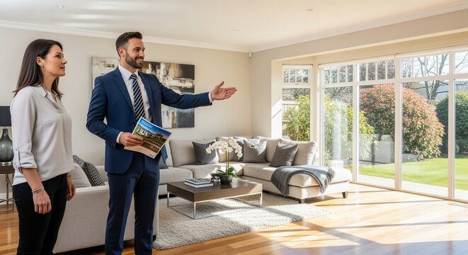 Real Estate Agent Showing Home to Potential Buyer.
