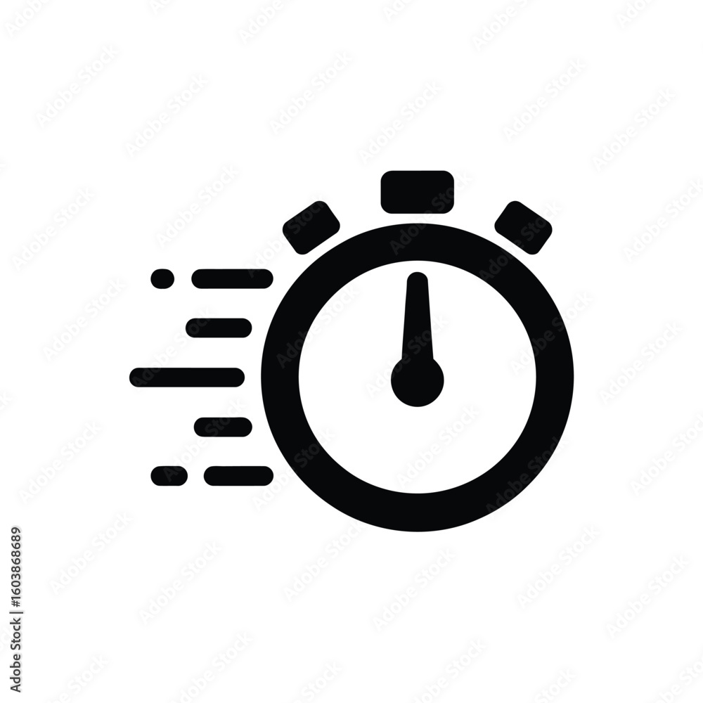 Poster stopwatch icon with motion lines indicating speed and urgency