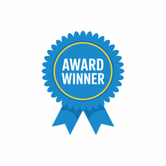 Blue award winner rosette with gold border and elegant ribbon signifying accomplishment and recognition of excellence in various fields