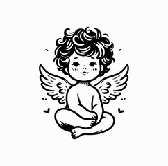 Fototapeta premium Cherub Angel Vector – Minimal Silhouette with Facial Detail