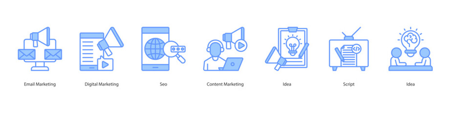 Content Driven Marketing banner web icon set vector illustration concept with icon of email marketing, digital marketing, seo, content marketing, idea, script, idea