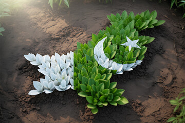 Vibrant Pakistan flag formed by lush green and white leaves sprouts from fertile soil, symbolizing growth and national pride.