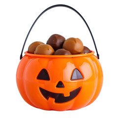 Halloween Candy:  Chocolate and Caramel Treats in a Festive Jack-o'-Lantern Bucket