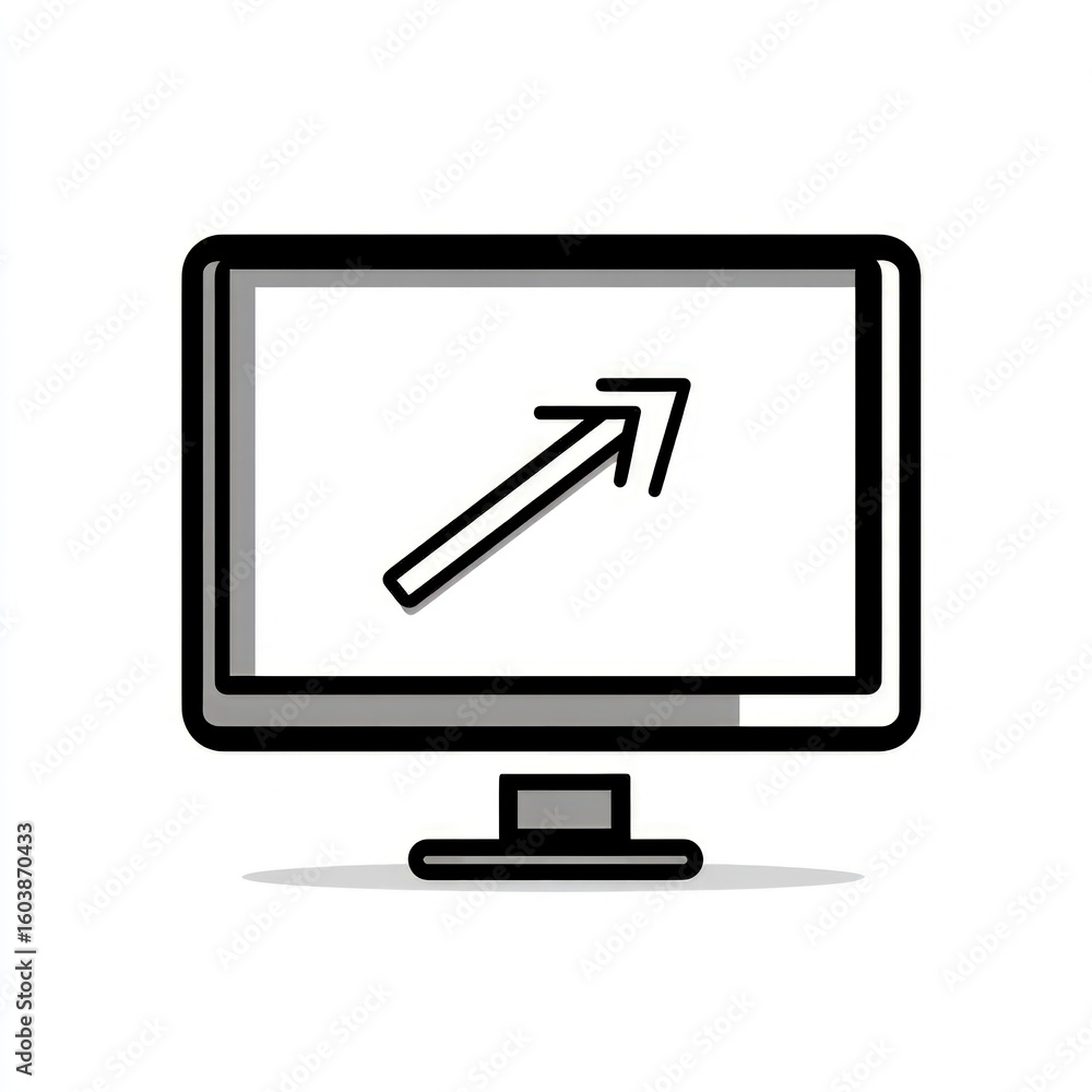 Aufkleber arrow points upper right on a desktop display outline