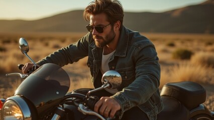 Outdoor motorcycle portrait scene