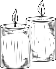 Double candle set hand drawn ink sketch vector