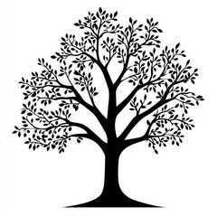 Dense, leafy tree silhouette isolated on white